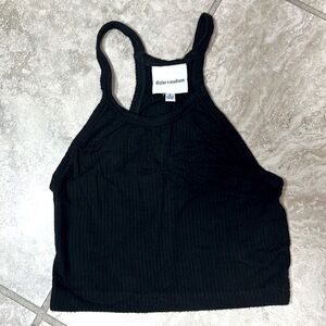 Skylar + Madison Cropped Ribbed racer back Tank. Black. Size S.